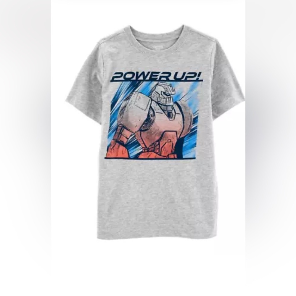 NWT Carter's Kid Gray “Power Up Transformer” Graphic Tee Size 14 100% Cotton New